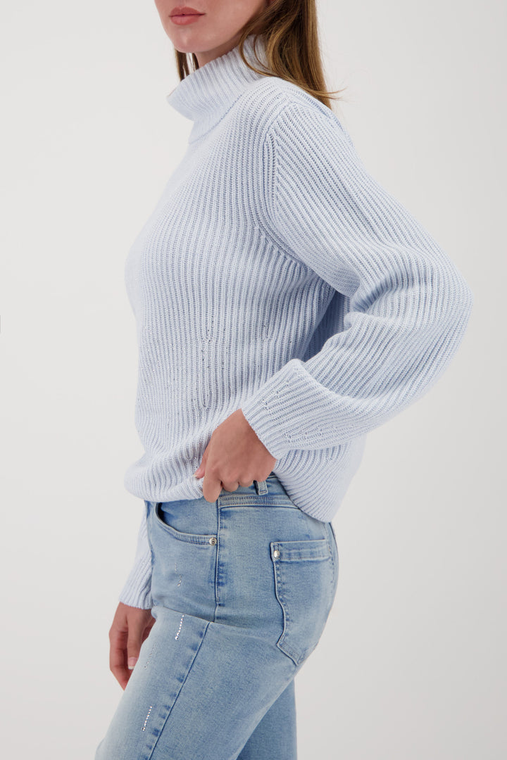 Monari Lurex Sweater + Rhinestones - Ice Blue