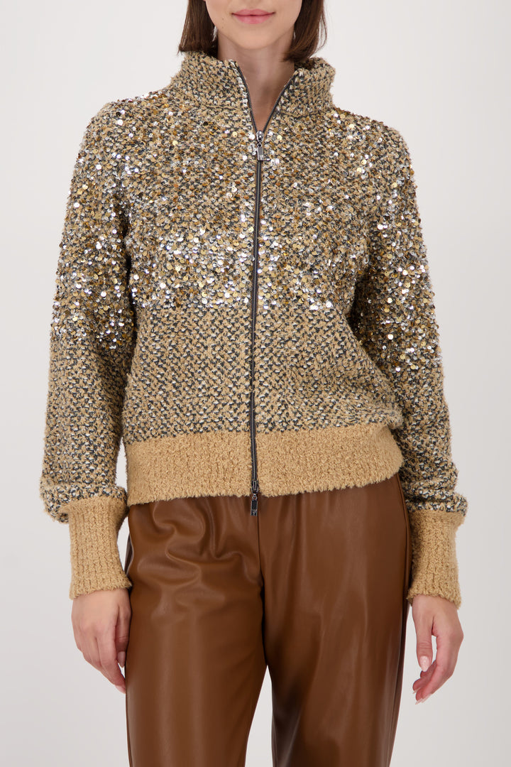 Monari Sequin Cardigan Jacket - Cognac