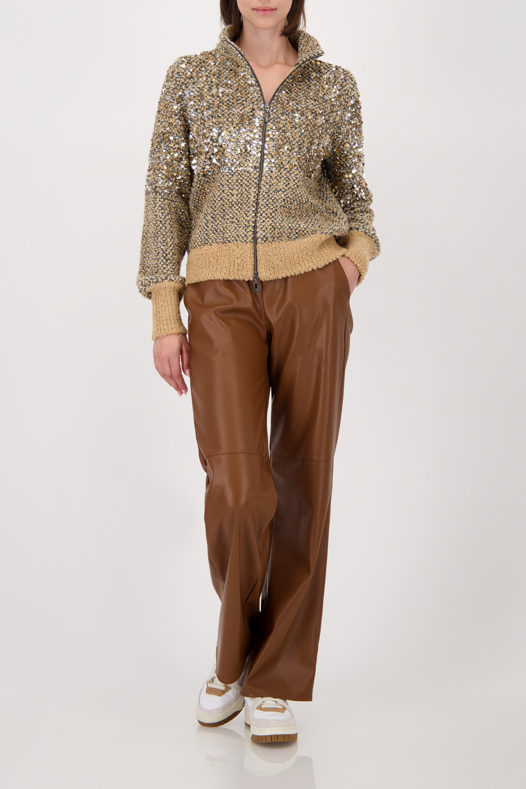 Monari Sequin Cardigan Jacket - Cognac