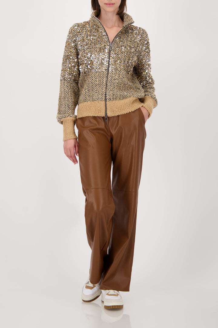 Monari Sequin Cardigan Jacket - Cognac