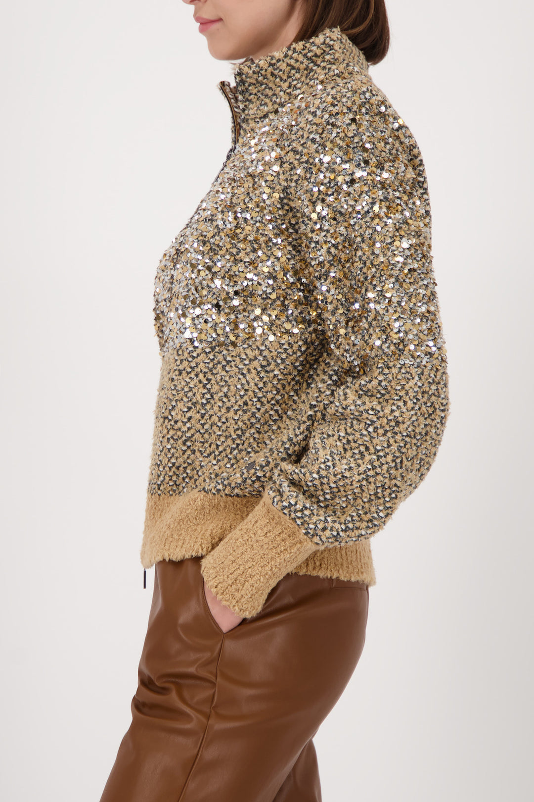Monari Sequin Cardigan Jacket - Cognac