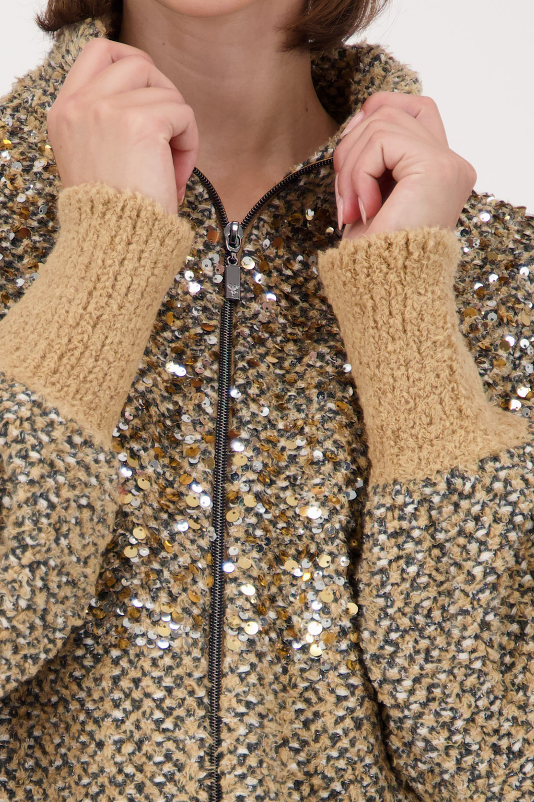 Monari Sequin Cardigan Jacket - Cognac