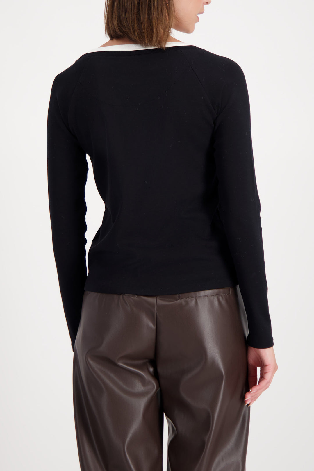 Monari Basic Ribbed 2‑in‑1 Tee - Black