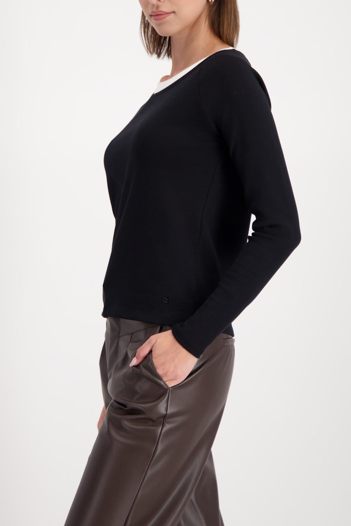 Monari Basic Ribbed 2‑in‑1 Tee - Black