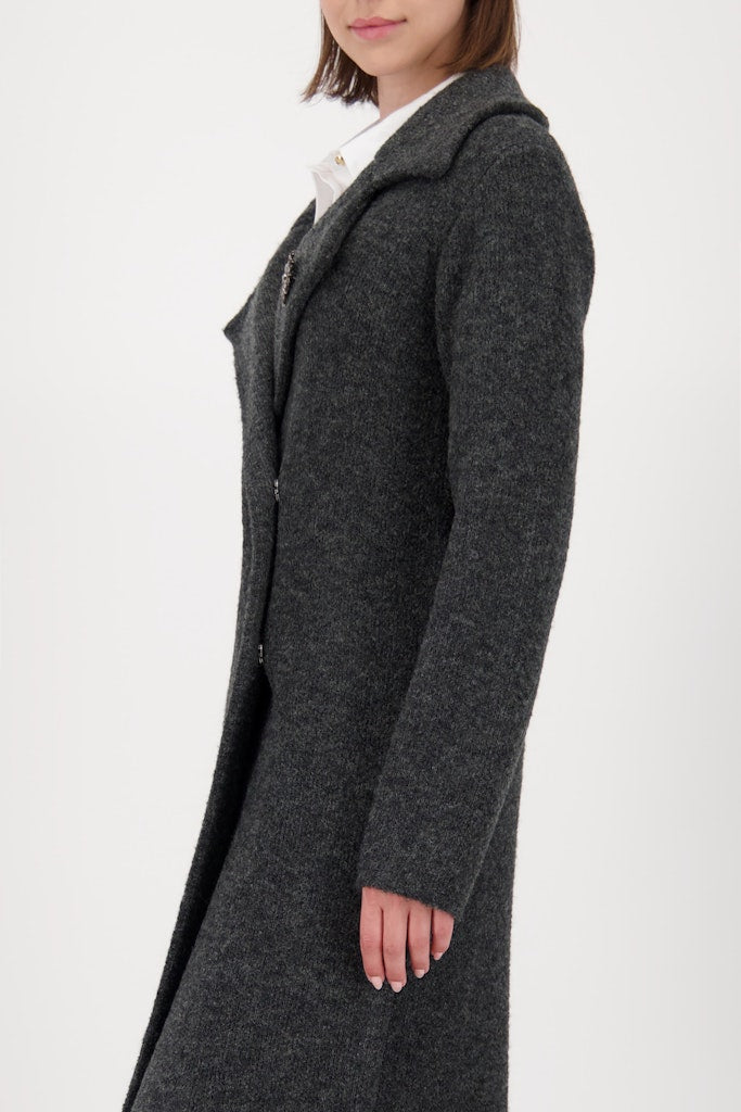 Monari Knitted Coat + Brooch - Anthracite