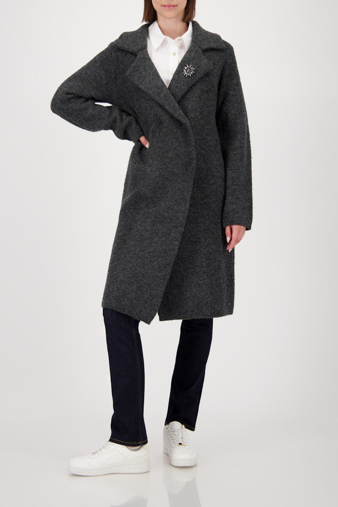 Monari Knitted Coat + Brooch - Anthracite