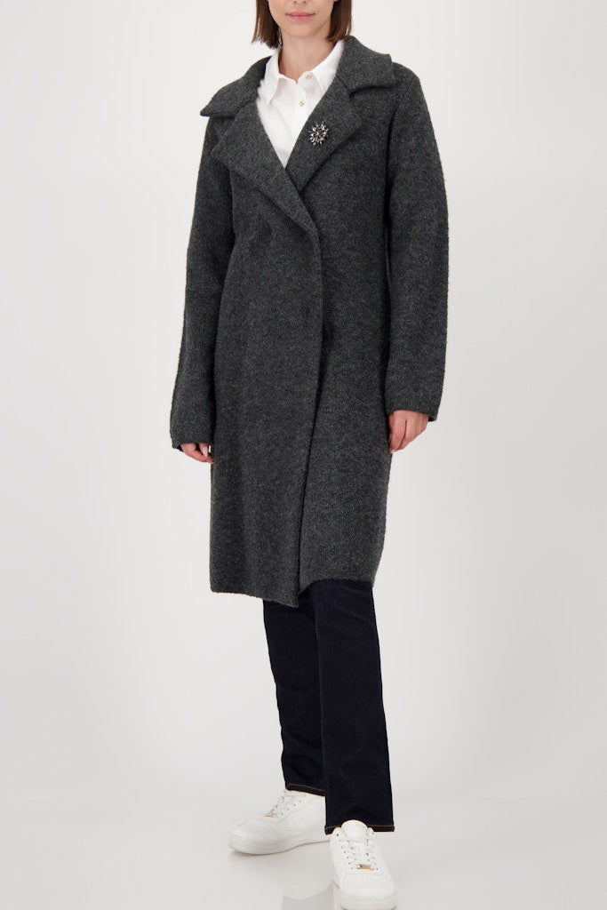 Monari Knitted Coat + Brooch - Anthracite