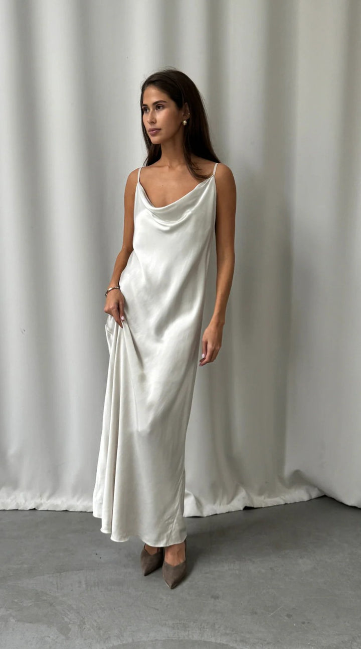 Charli London Alena Satin Dress - Pearl