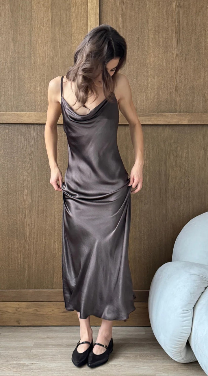 Charli London Alena Satin Dress - Espresso