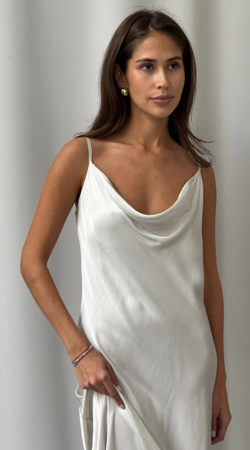 Charli London Alena Satin Dress - Pearl