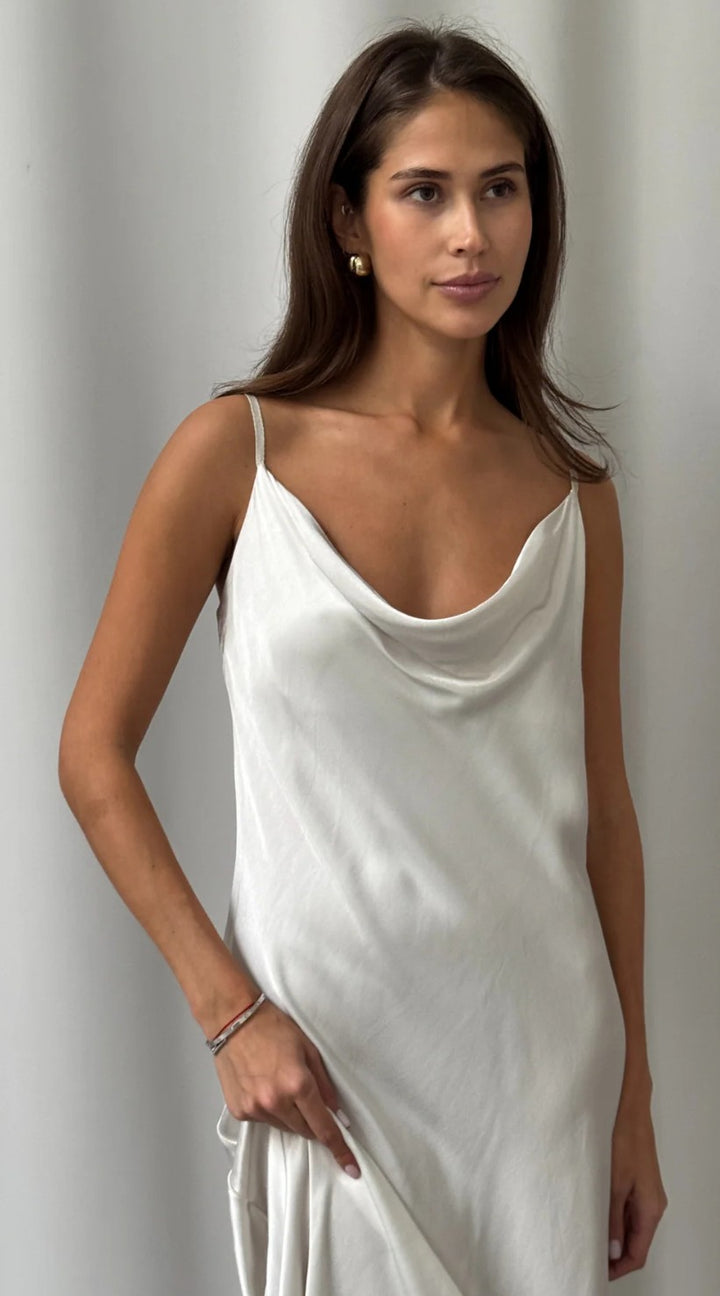 Charli London Alena Satin Dress - Pearl