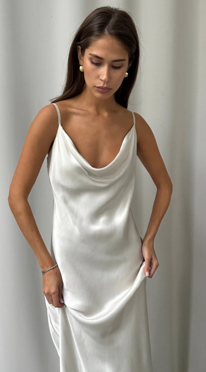 Charli London Alena Satin Dress - Pearl