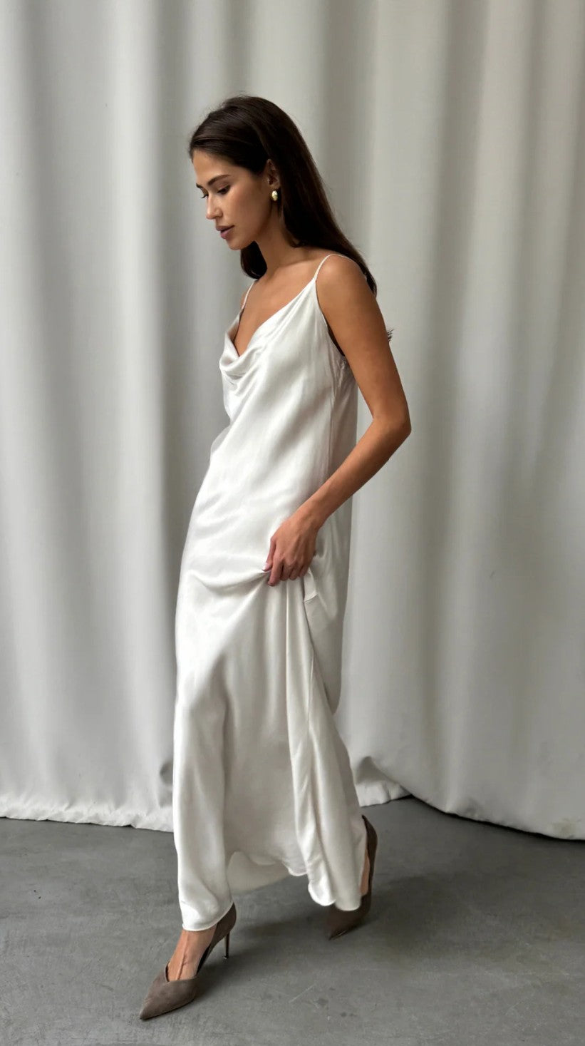 Charli London Alena Satin Dress - Pearl