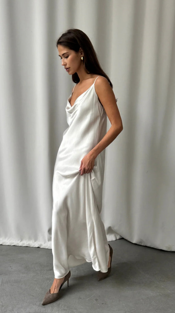 Charli London Alena Satin Dress - Pearl