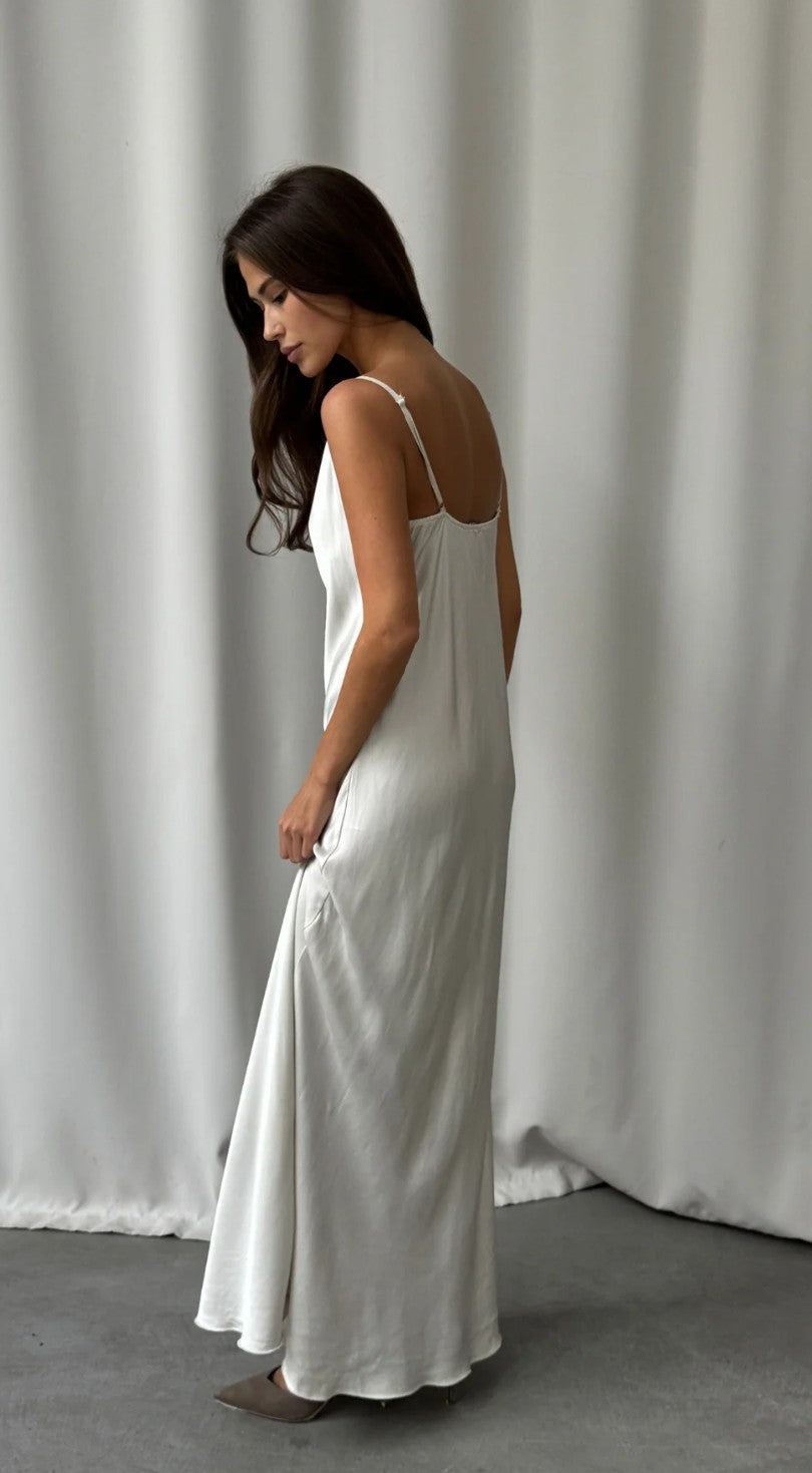 Charli London Alena Satin Dress - Pearl