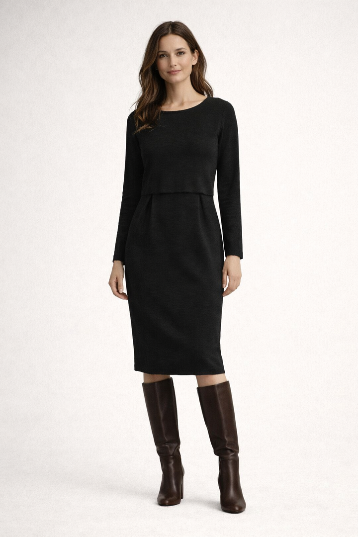 By Basics Dress with Pleats - Black