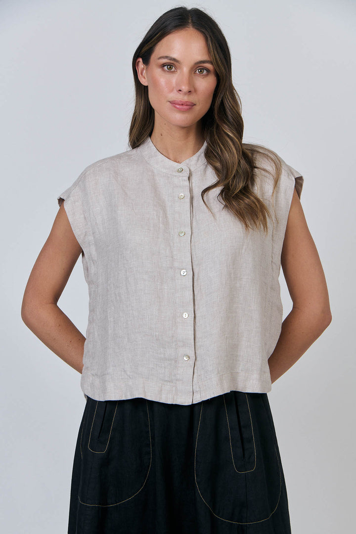 Naturals by O & J Crew-Neck Linen Top