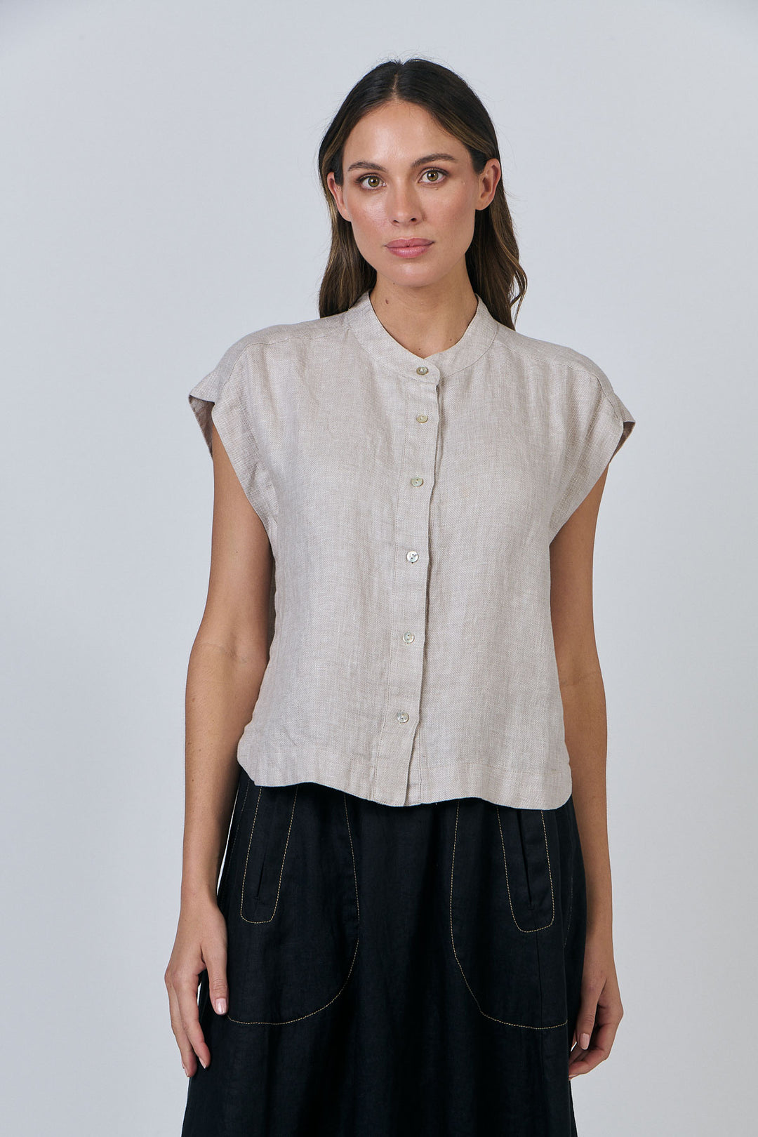 Naturals by O & J Crew-Neck Linen Top