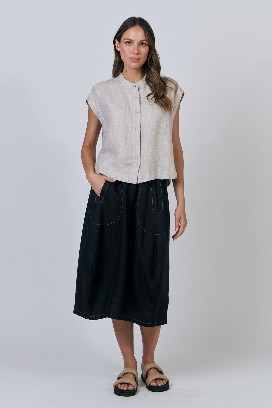 Naturals by O & J Crew-Neck Linen Top