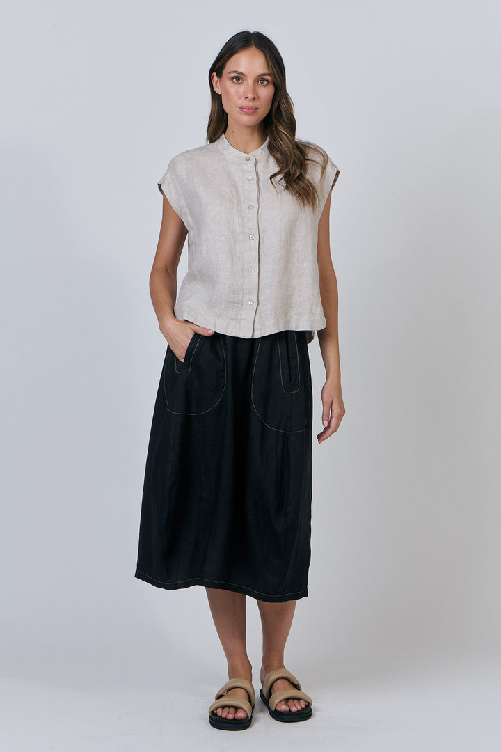 Naturals by O & J Crew-Neck Linen Top