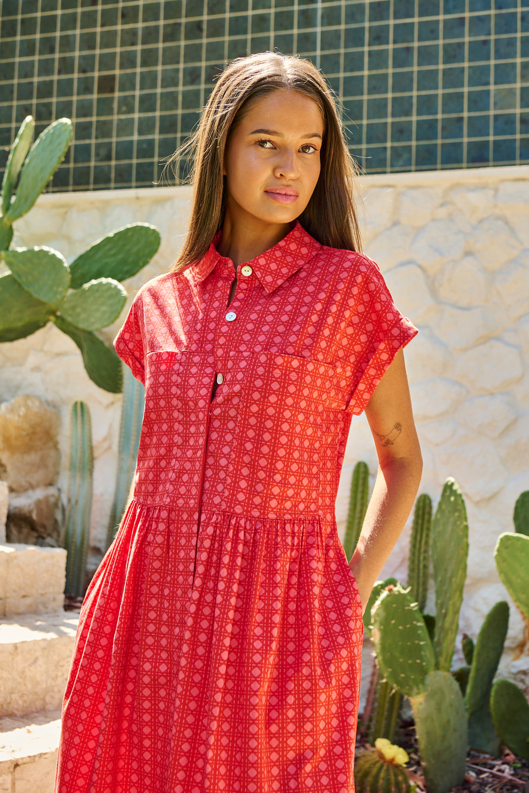 Naturals by O & J Poplin Dress - Cannage