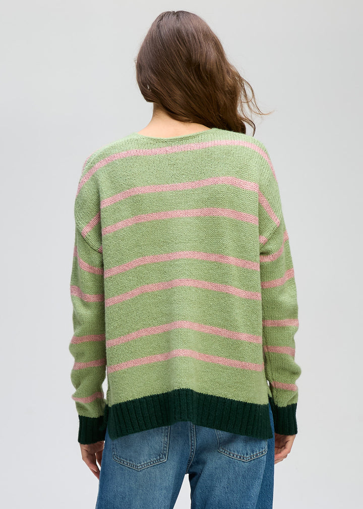 Ld+Co Cozy Stripe V‑Neck Jumper - Forrest