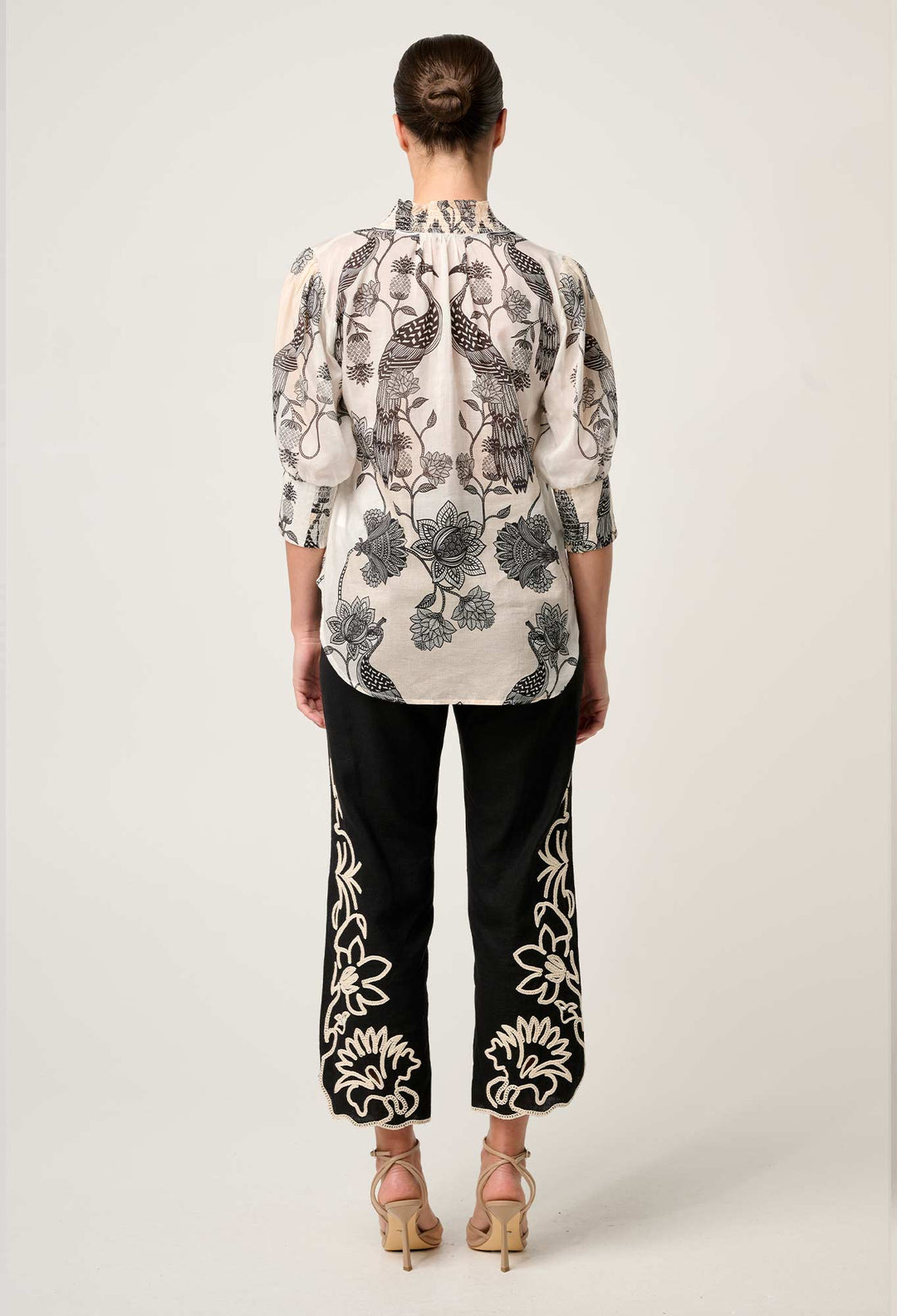 Once Was Oleander Cotton Silk Shirred Blouse