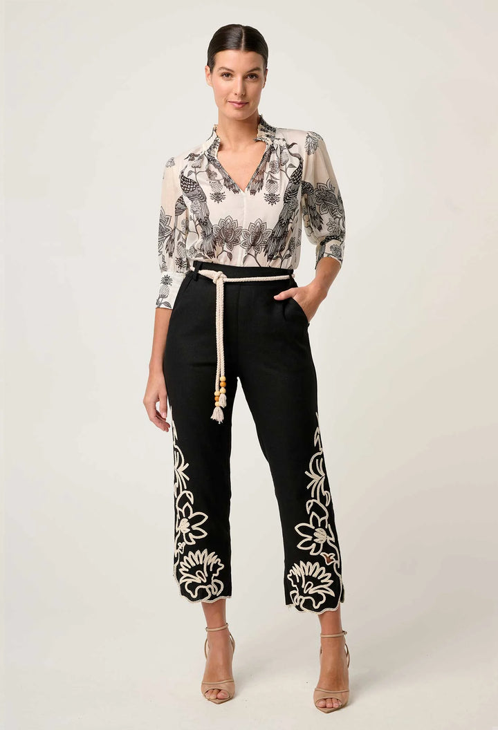 Once Was Oleander Cotton Silk Shirred Blouse