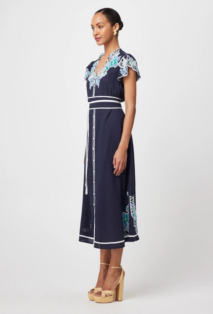 Once Was Delray Embroidered Linen Viscose Dress