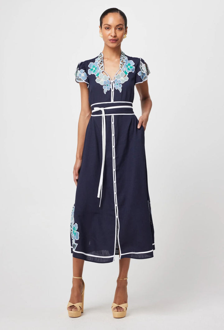 Once Was Delray Embroidered Linen Viscose Dress