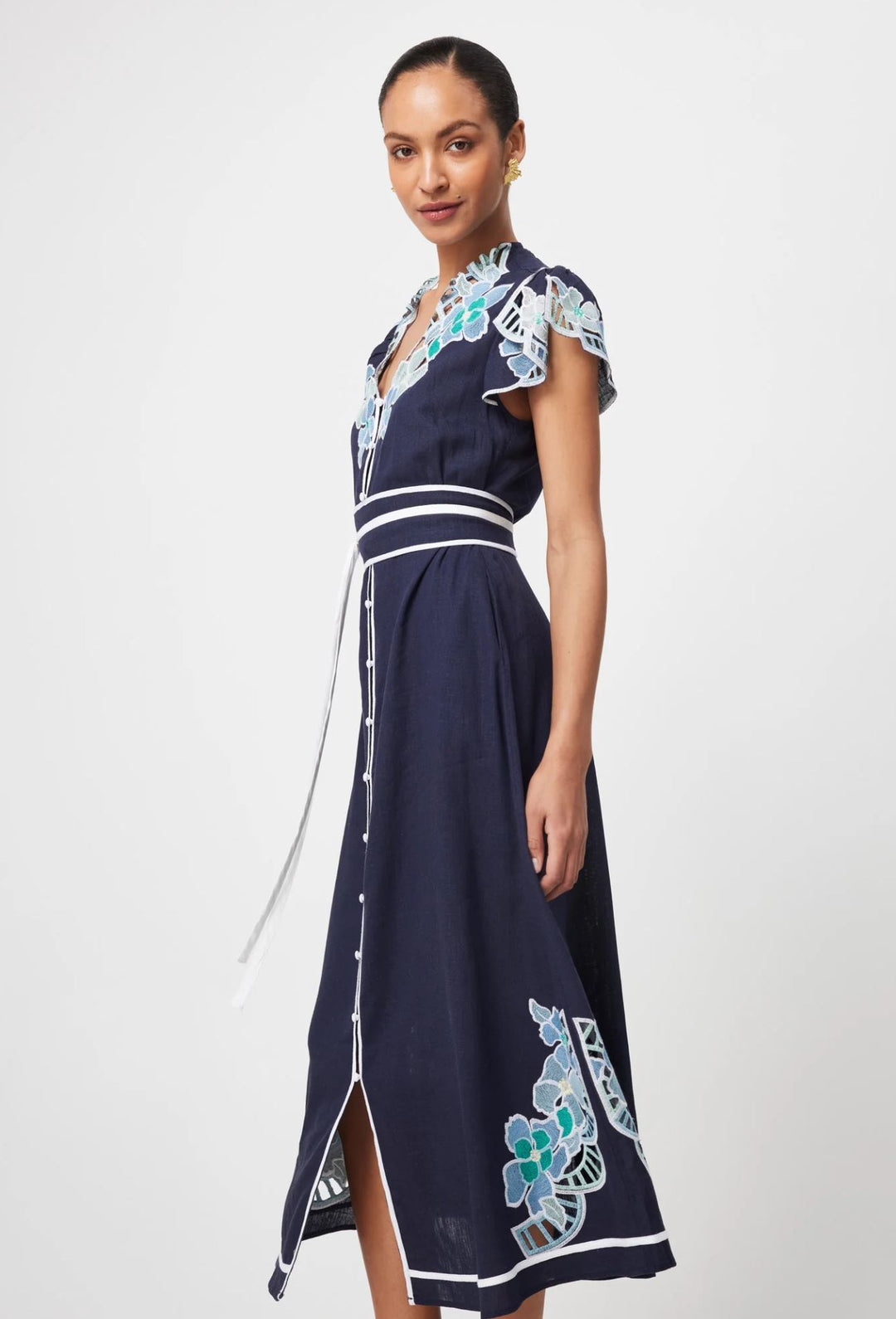 Once Was Delray Embroidered Linen Viscose Dress