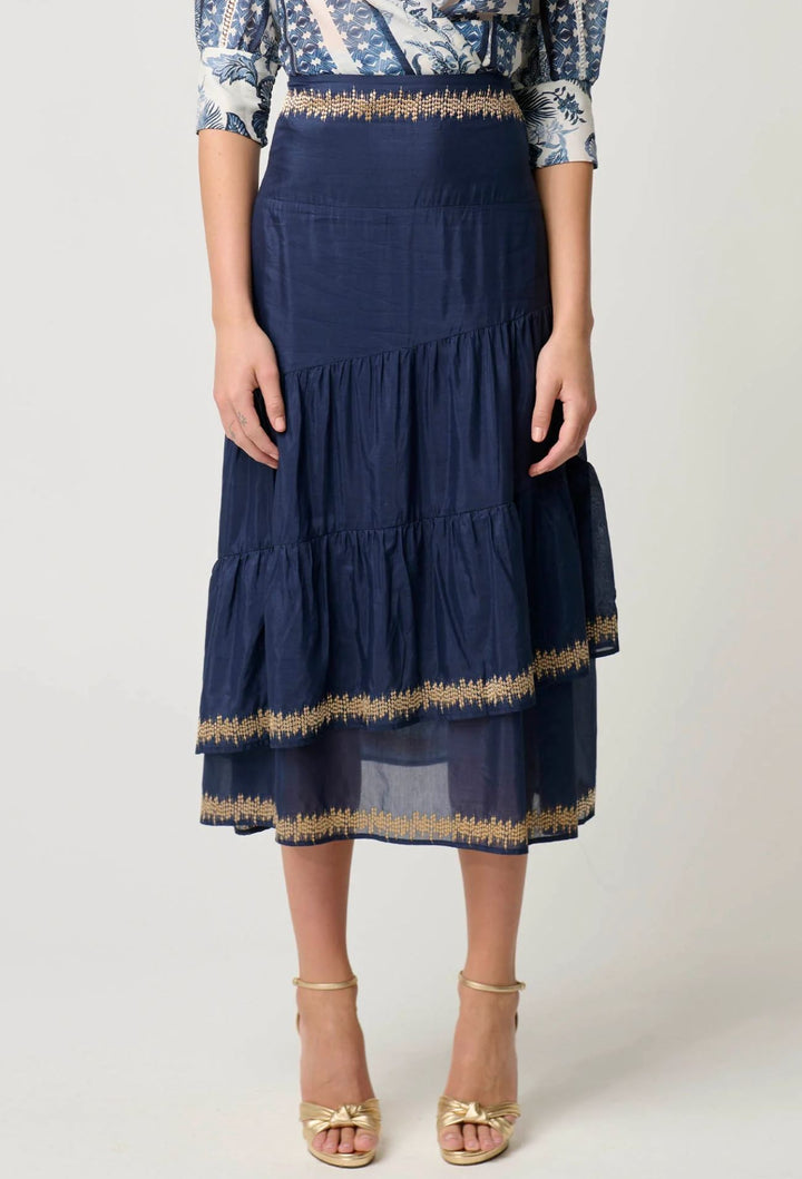 Once Was Mustique Cotton Silk Embroidered Skirt