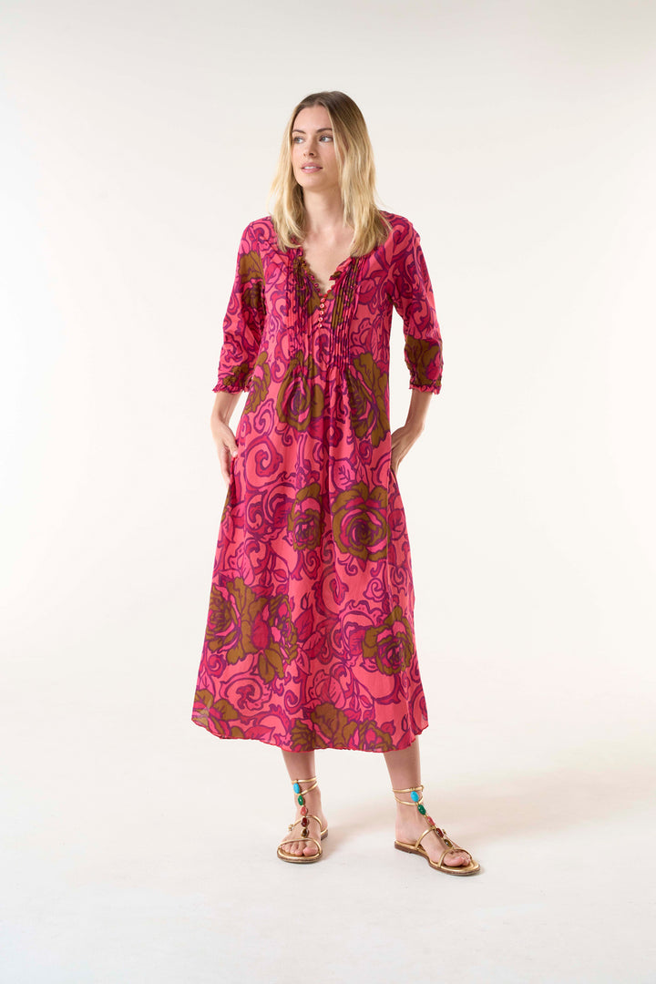 Oneseason San Sebastian Hot Coral Long Poppy dress