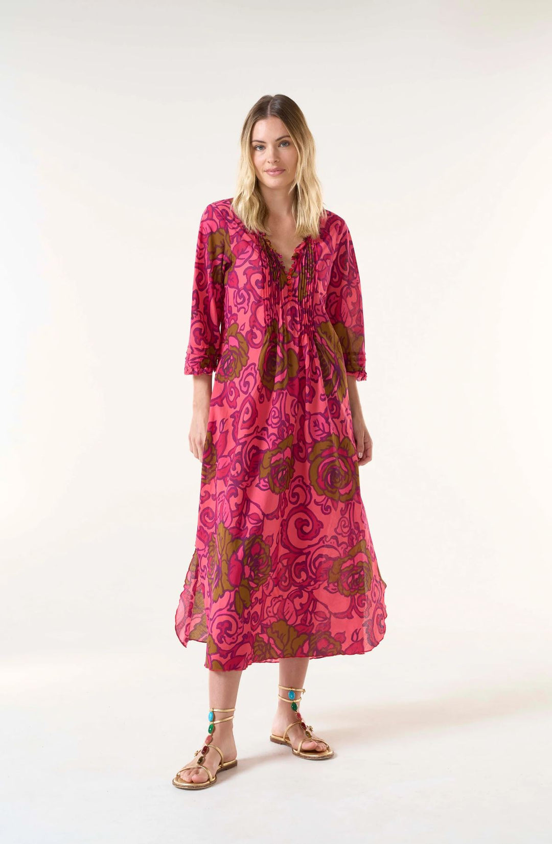 Oneseason San Sebastian Hot Coral Long Poppy dress