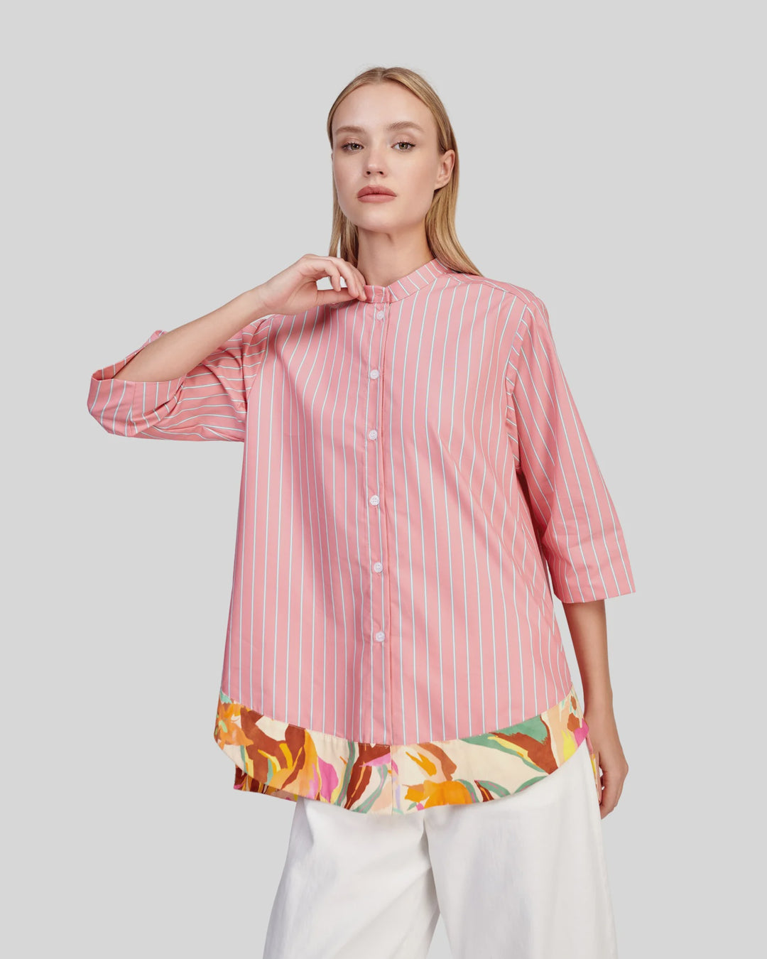 Alembika Jasmine Collarless Shirt - Blush