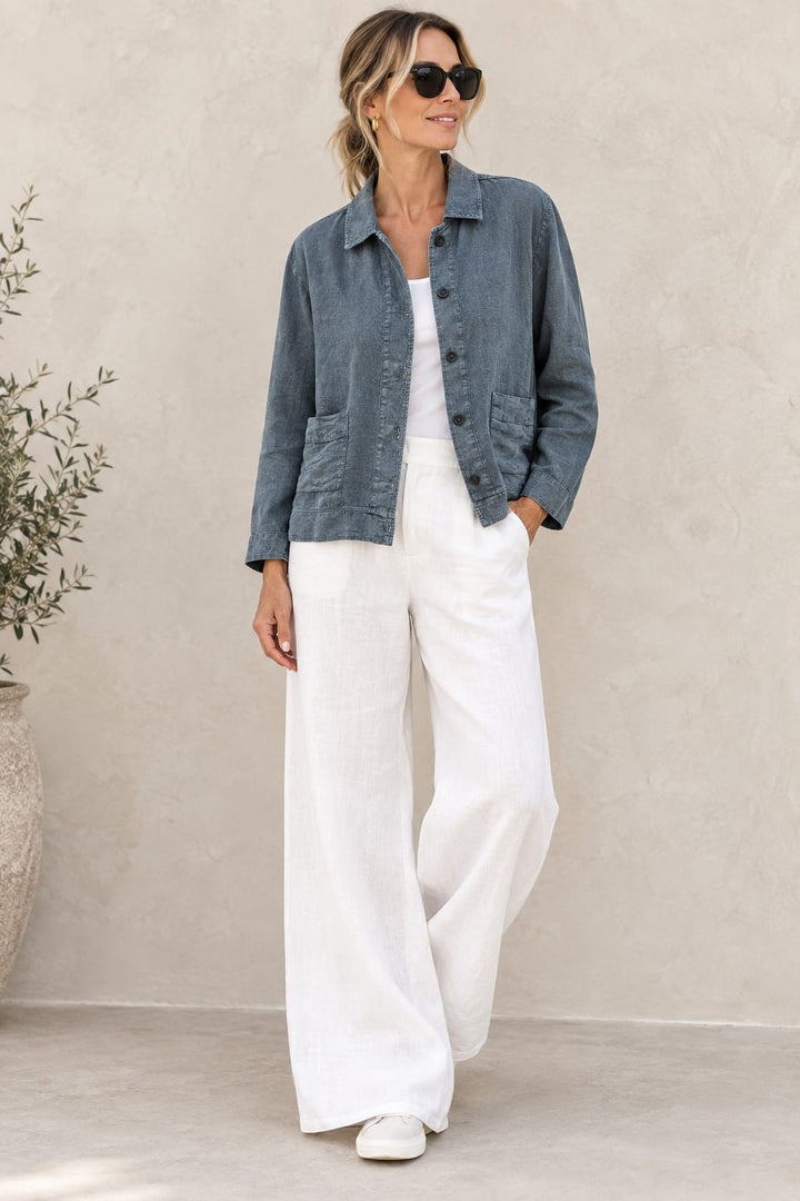 By Basics Boxy Linen Jacket - Sea