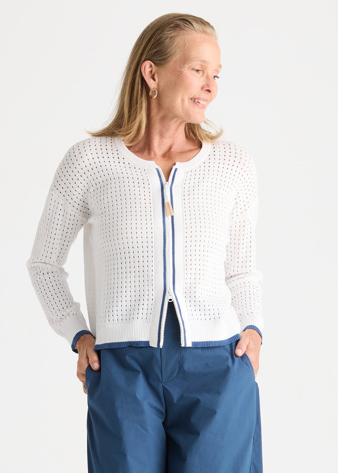 Zaket & Plover Pointelle Zip Cardigan
