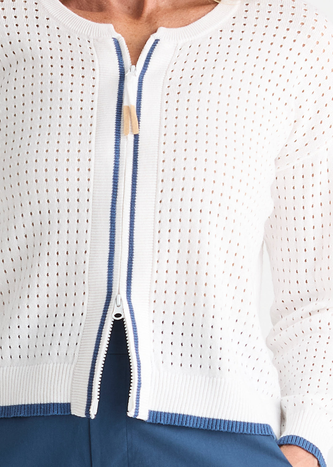 Zaket & Plover Pointelle Zip Cardigan