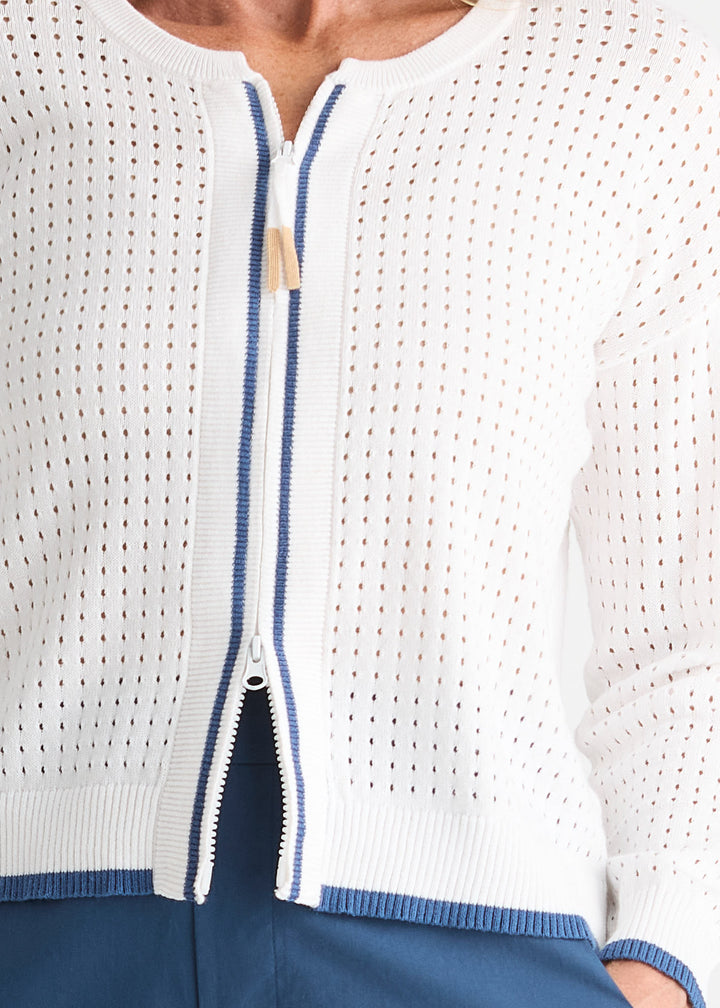 Zaket & Plover Pointelle Zip Cardigan
