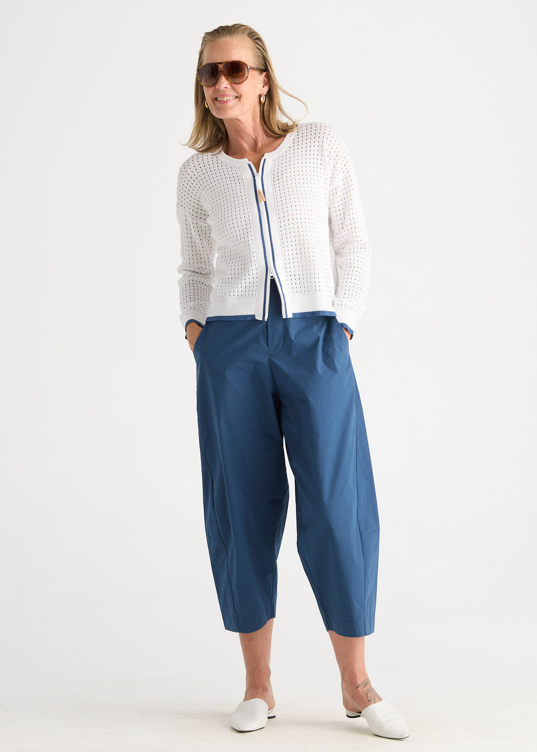 Zaket & Plover Pointelle Zip Cardigan