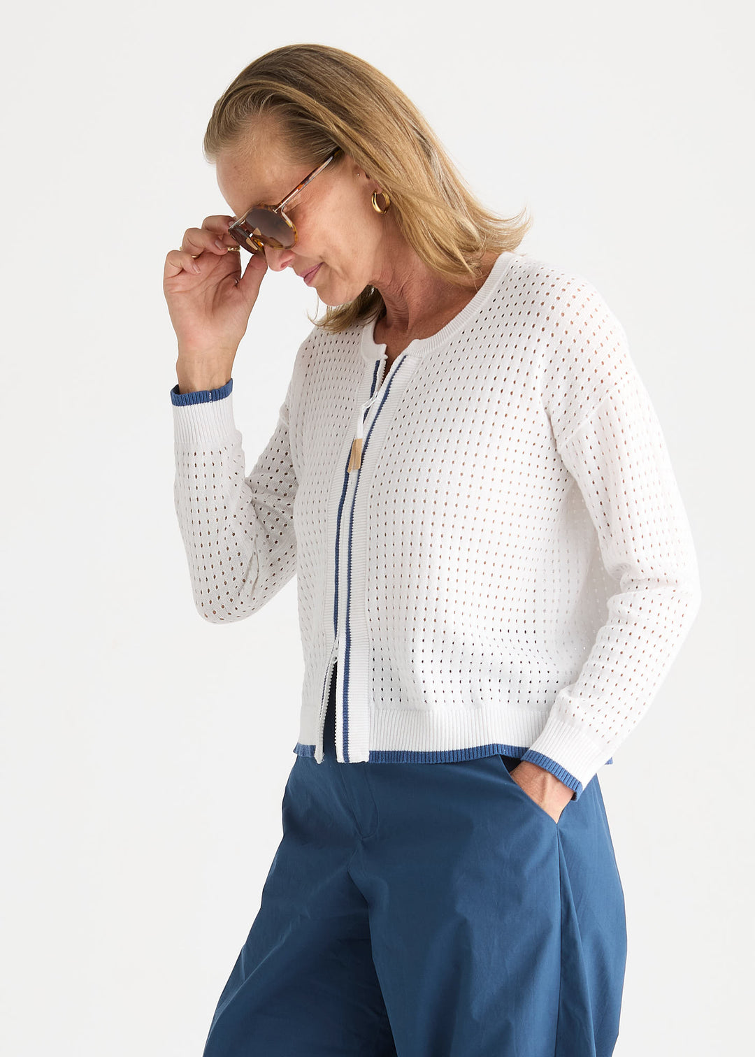 Zaket & Plover Pointelle Zip Cardigan