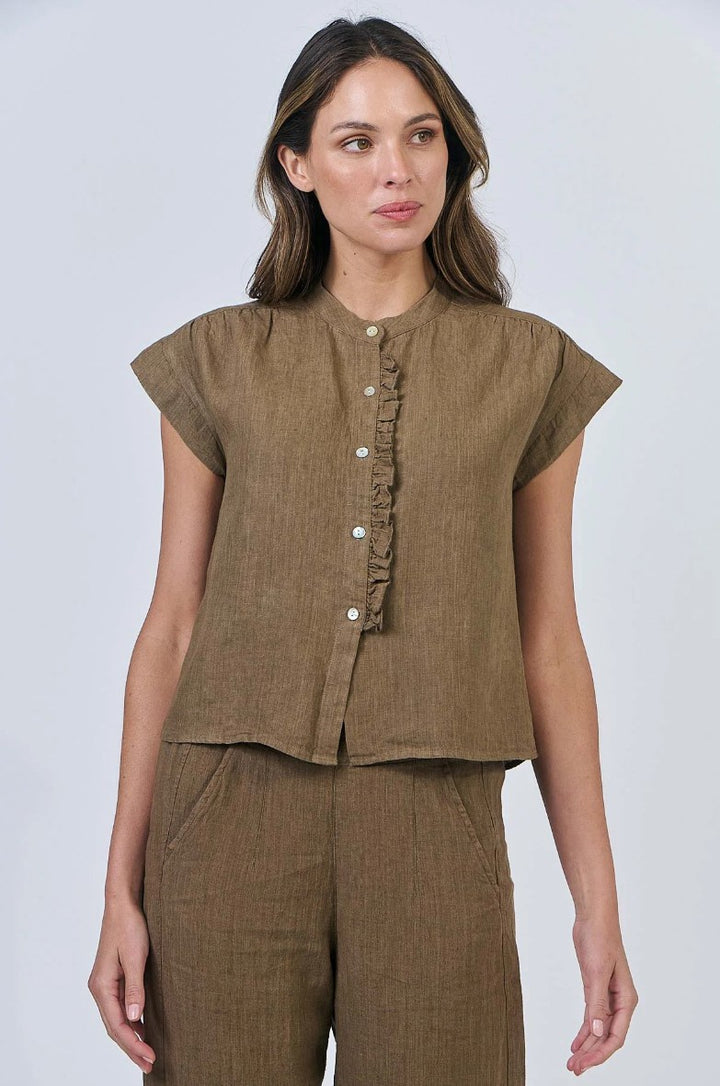 Naturals by O & J Ruffle Placket Top