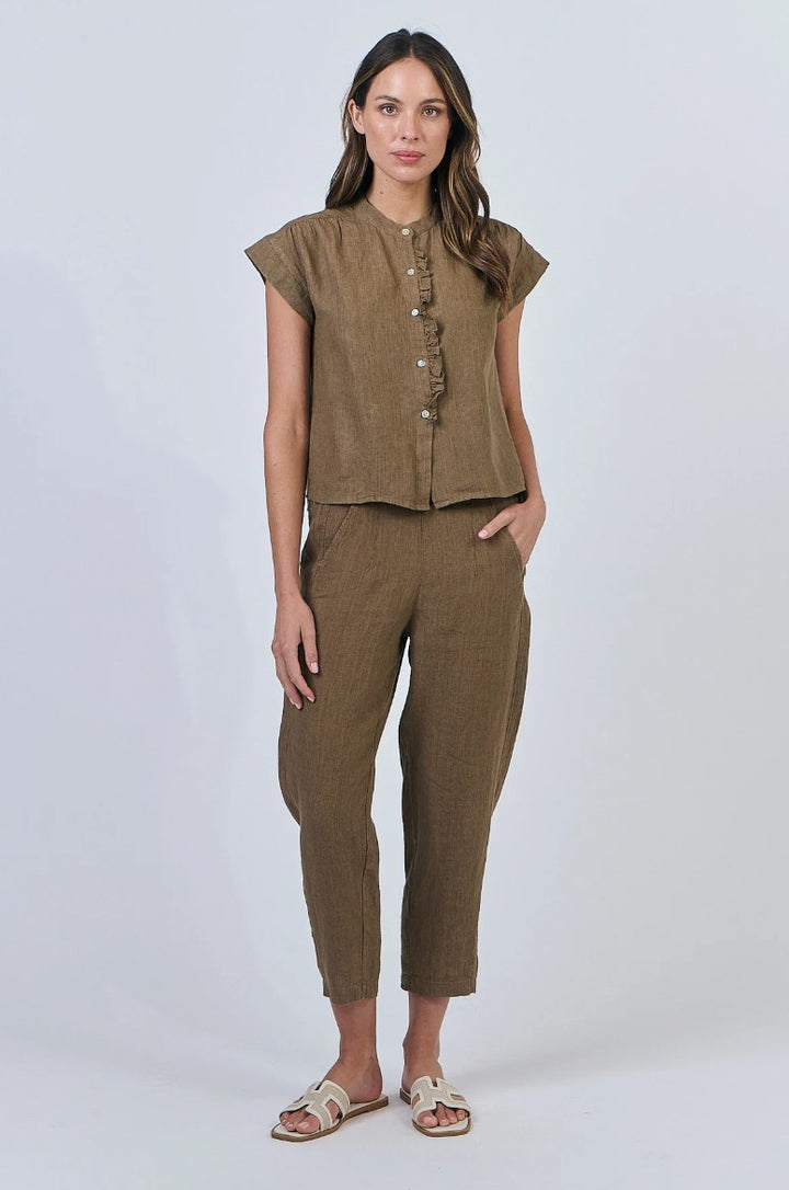 Naturals by O & J Ruffle Placket Top