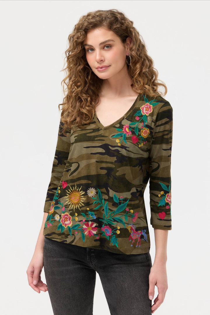 Johnny Was Trapunto V-Neck Tee