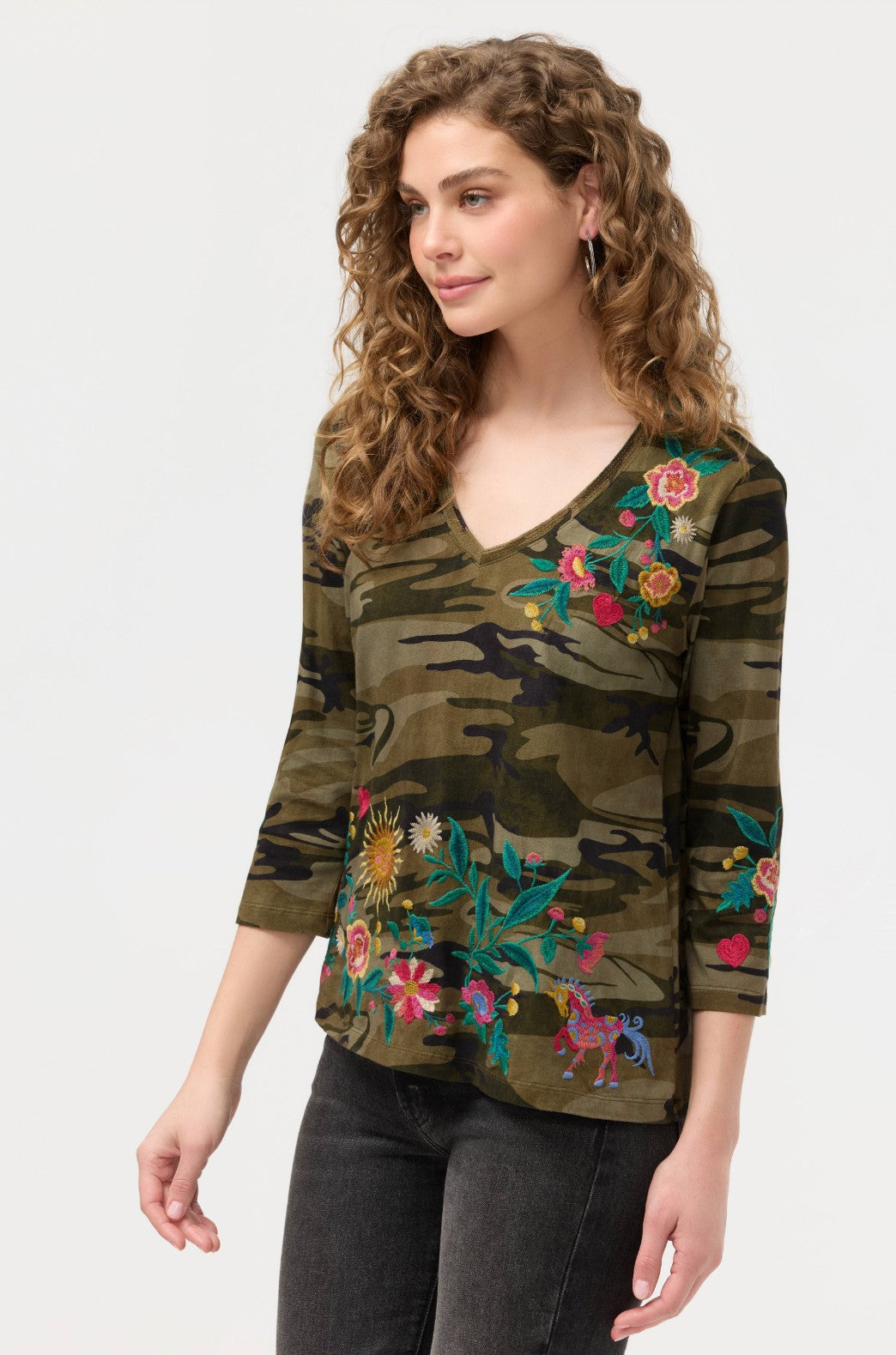 Johnny Was Trapunto V-Neck Tee