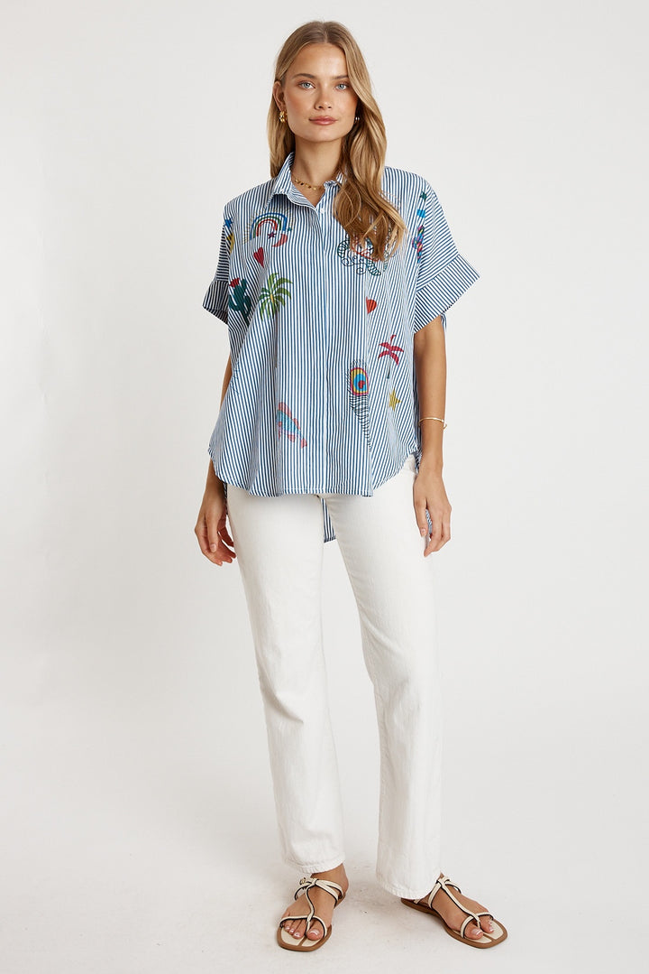 LulaLife Tillie Shirt Navy Stripe