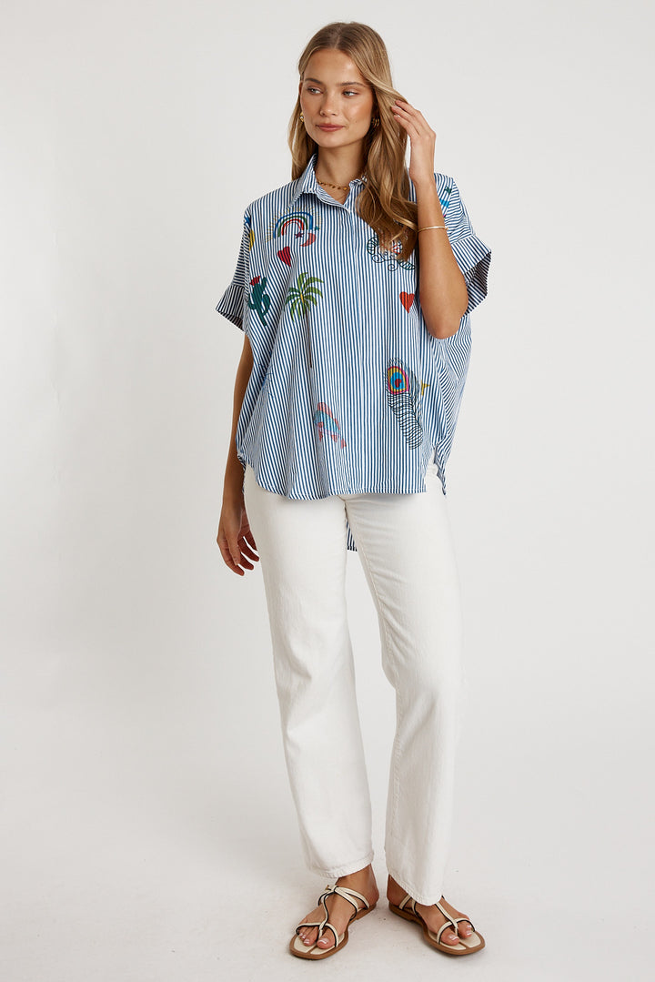 LulaLife Tillie Shirt Navy Stripe