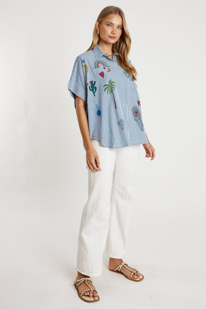 LulaLife Tillie Shirt Navy Stripe