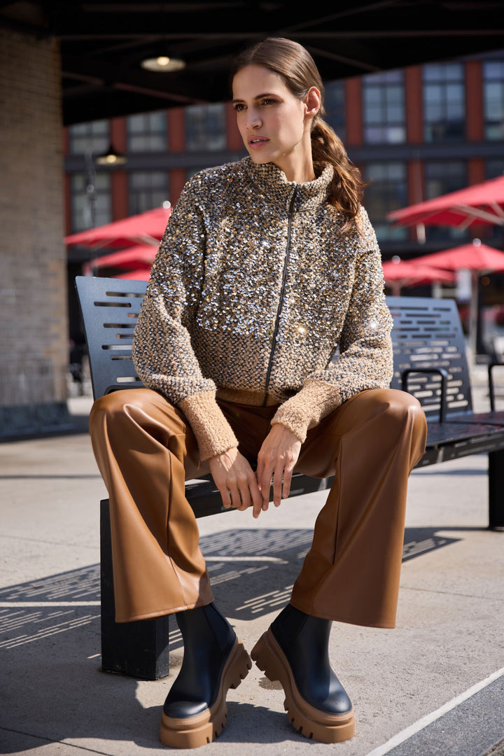 Monari Sequin Cardigan Jacket - Cognac